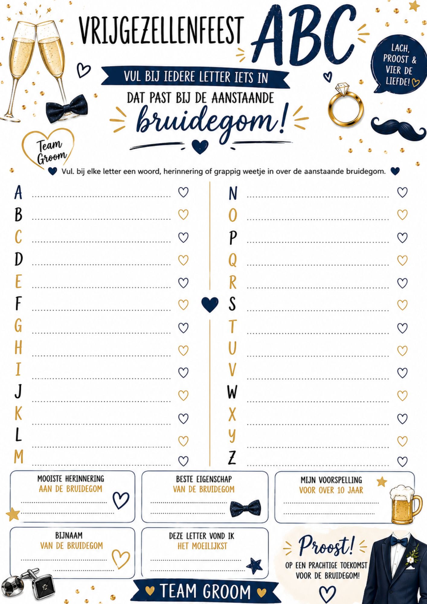 vrijgezellenfeest Team Groom ABC invulformulier