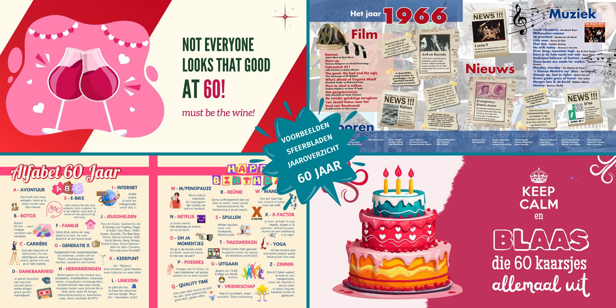 Sfeerbladen en jaaroverzichten in een vriendenboek voor een 60e verjaardag