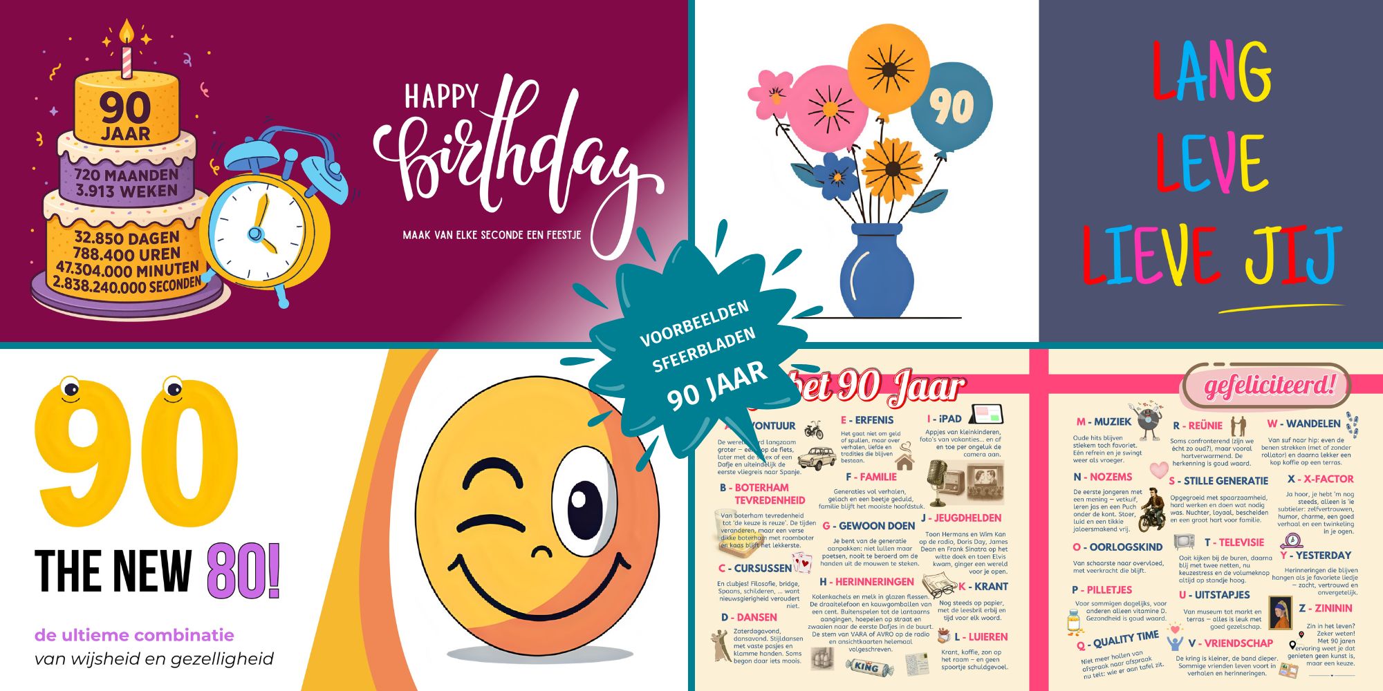 Voorbeelden van sfeerbladen in een vriendenboek voor een 90e verjaardag