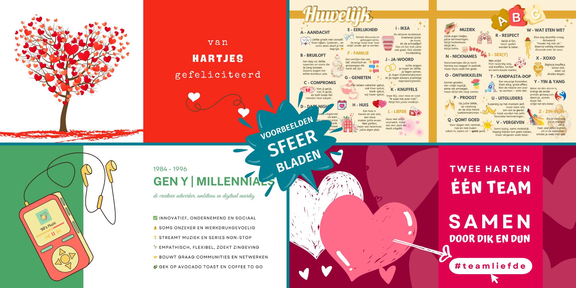 Voorbeelden van sfeerbladen in een vriendenboek voor een vrijgezellenfeest