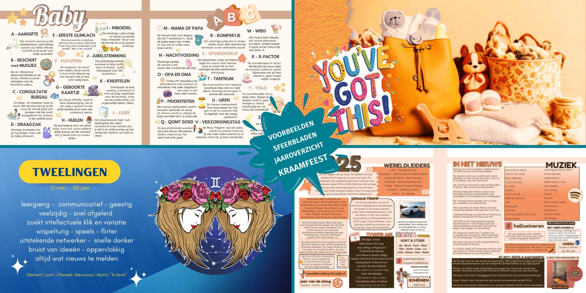 kraamborrel kraamfeest voorbeelden sfeerbladen jaaroverzichten vriendenboek vriendenboekje