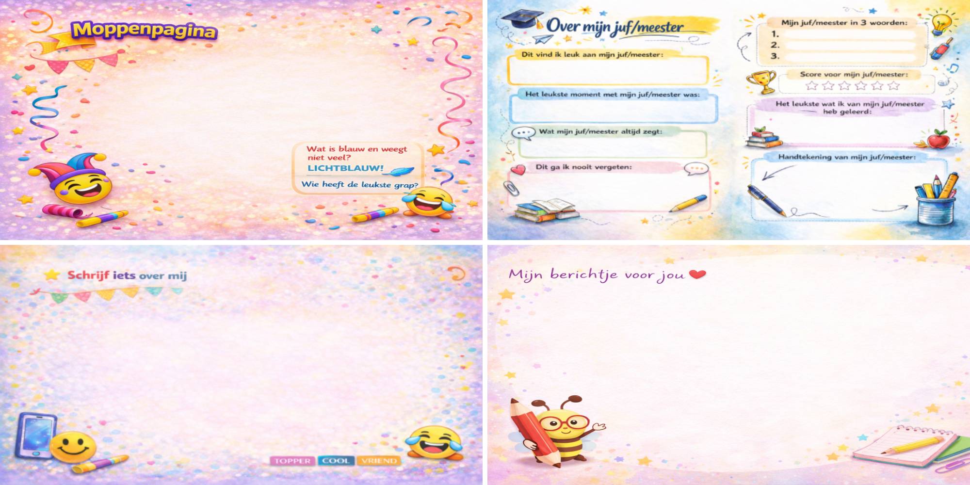 Voorbeelden invulbladen jaarboek basisschool vriendenboek klas