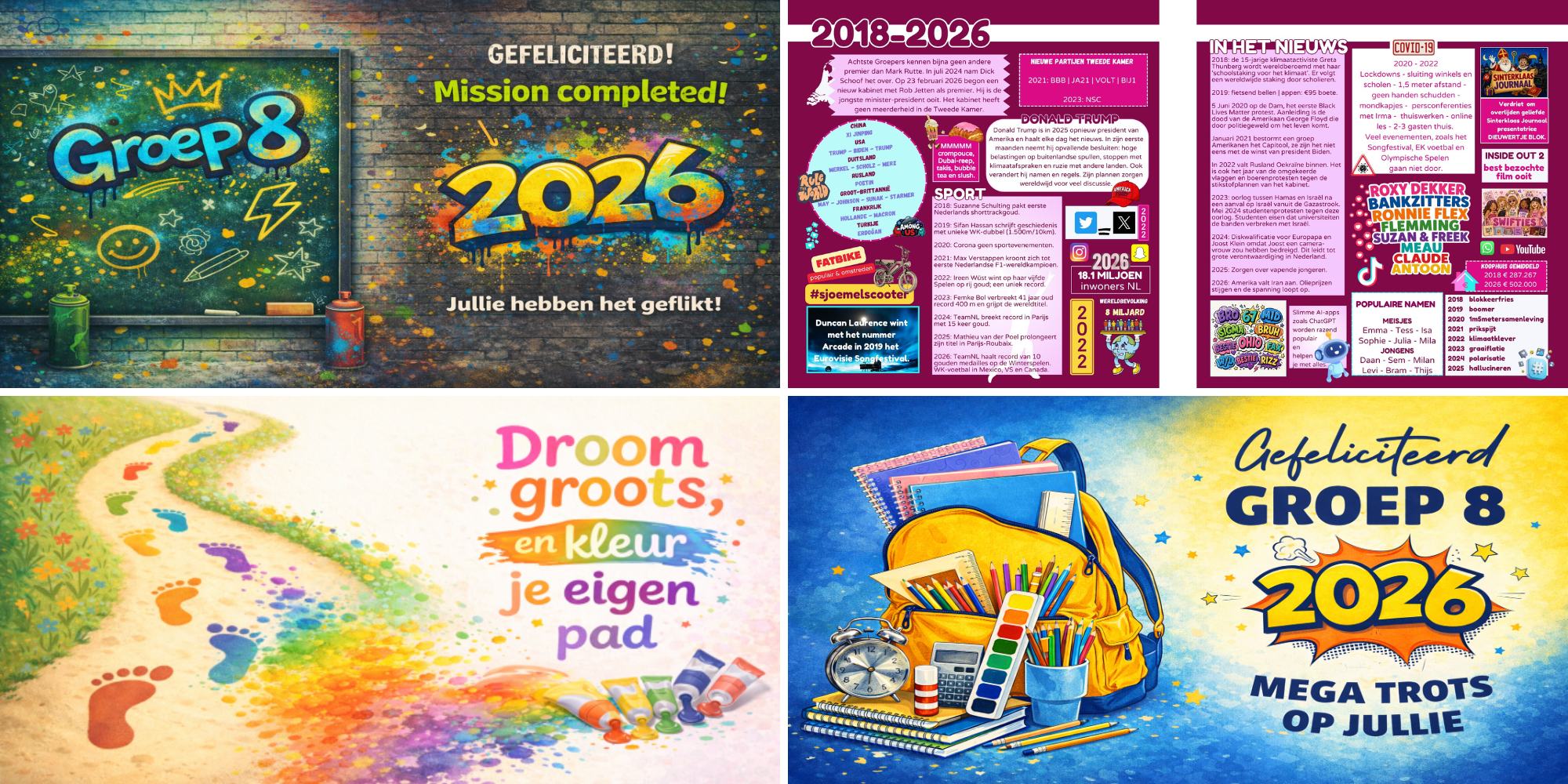 sfeerbladen en jaaroverzichten afscheidsboekje groep 8