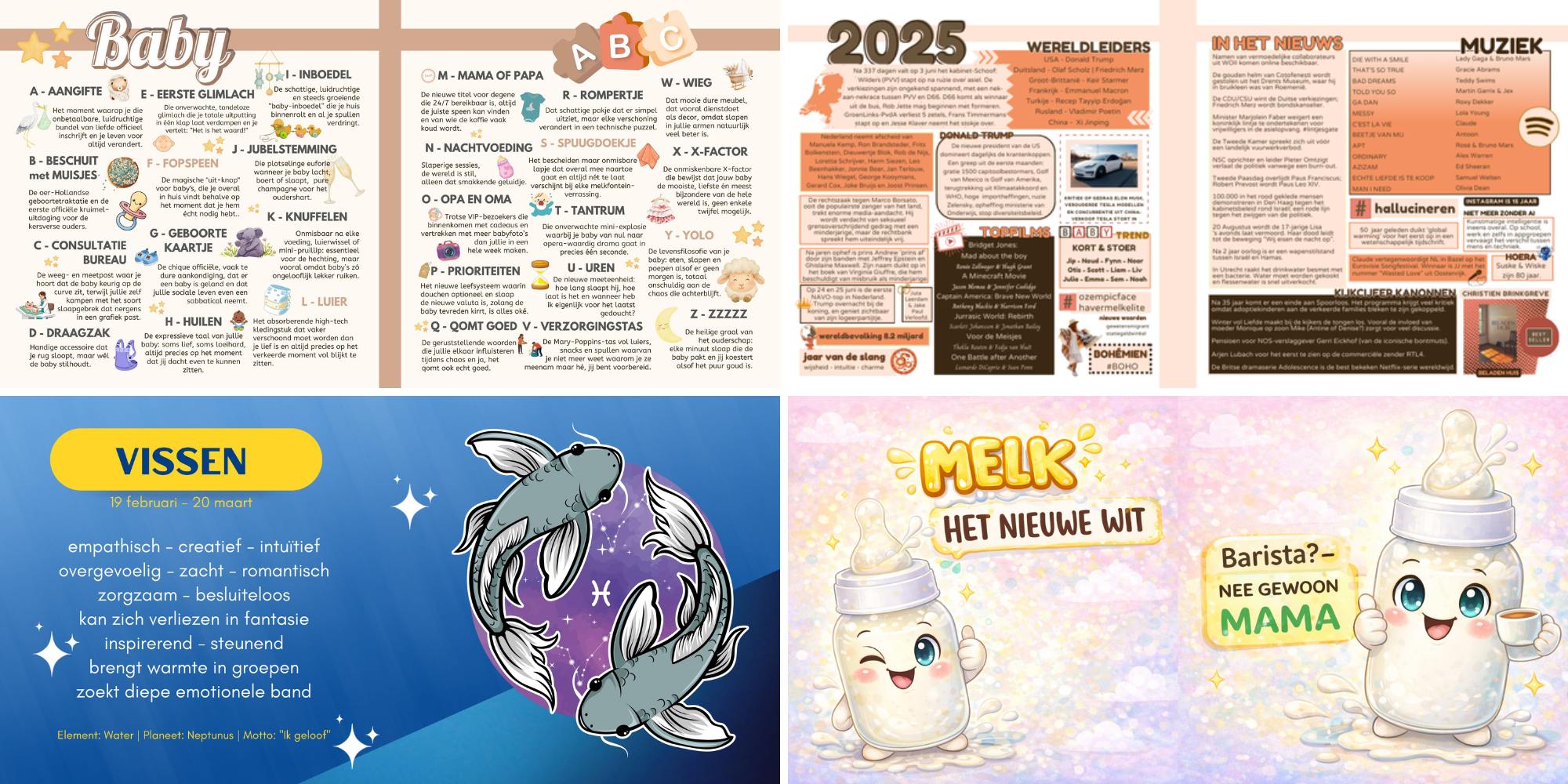 Sfeerbladen en jaaroverzichten babyshower vriendenboek