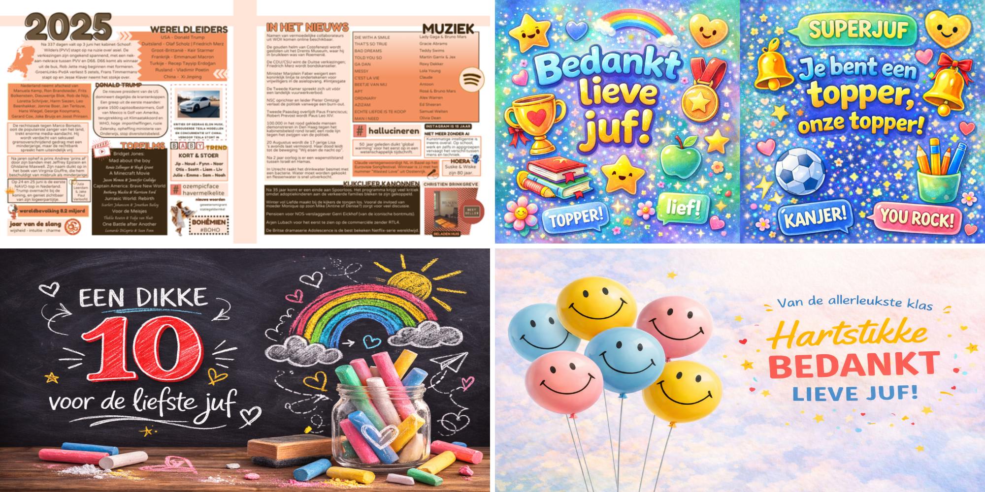 Sfeerbladen en jaaroverzicht vriendenboek juf cadeau einde schooljaar afscheid juf