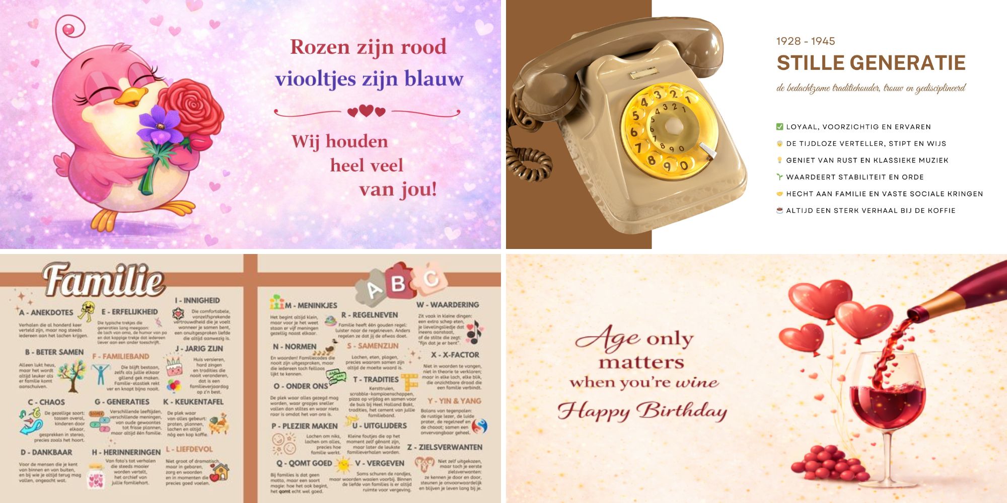 Voorbeelden van sfeerbladen in een vriendenboek voor een 95e verjaardag