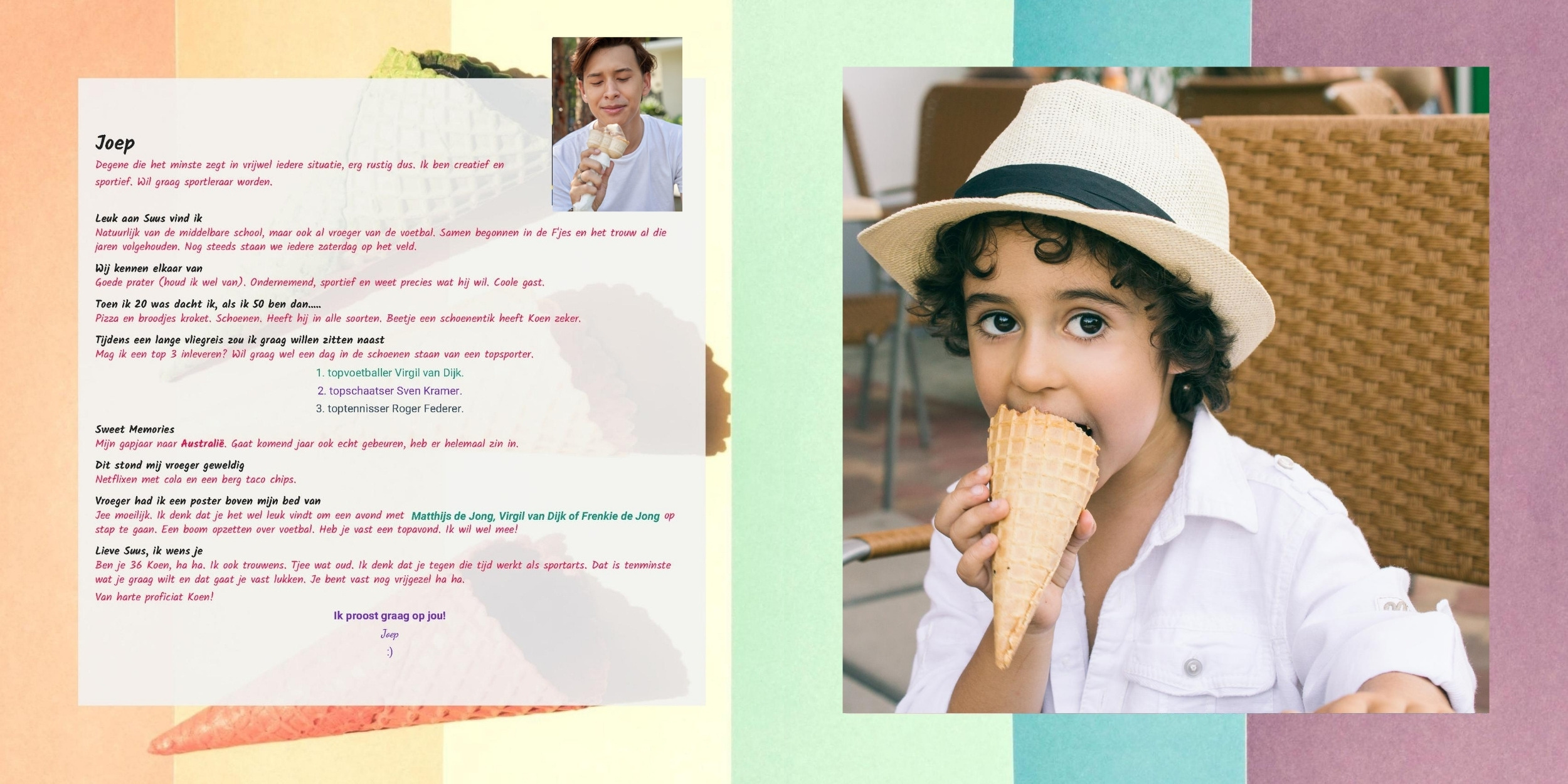 voorbeeld vriendenboek vriendenboekje zomer warm weer ijs eten
