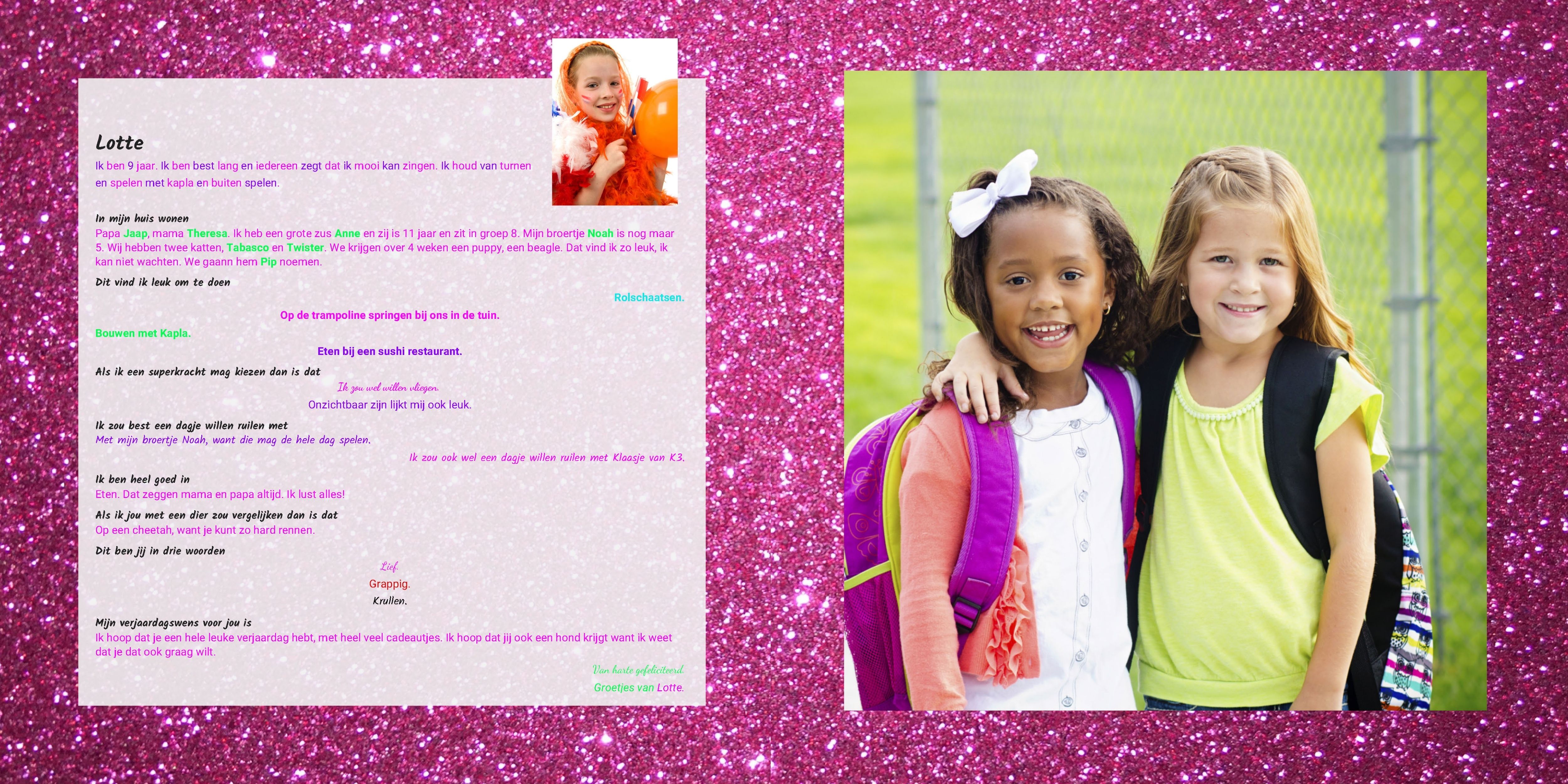 vriendenboekje jongen meisje kind glitter roze pink