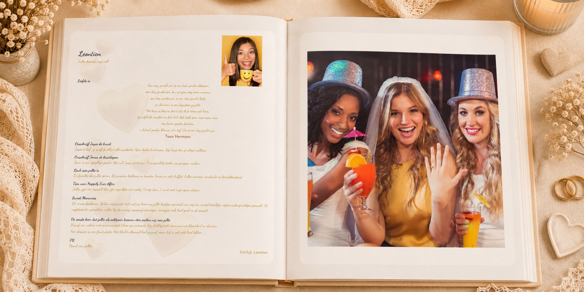 vriendenboek met persoonlijke sfeerbladen en geboortebloem