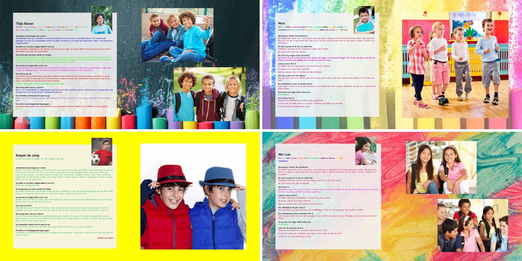 Voorbeelden ingevulde vriendenpagina's jaarboek basisschool klassenboek