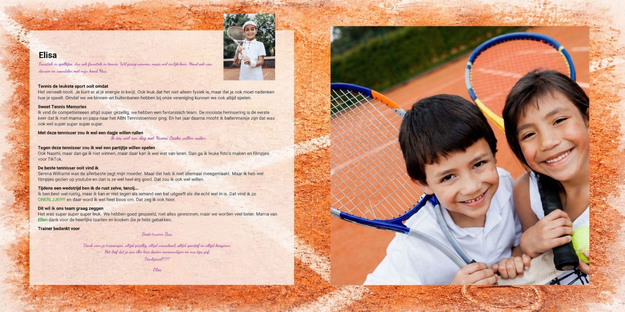 voorbeeld vriendenpagina vriendenboekje tennis kinderen
