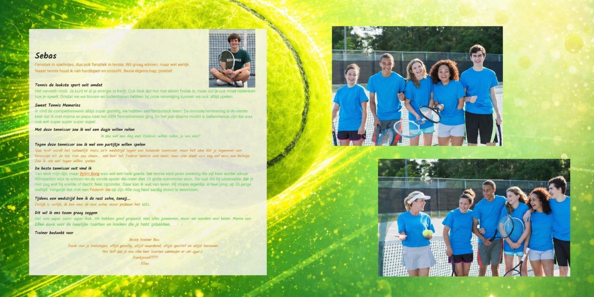 tennis vriendenboek vriendenpagina cadeau tennisteam en trainer