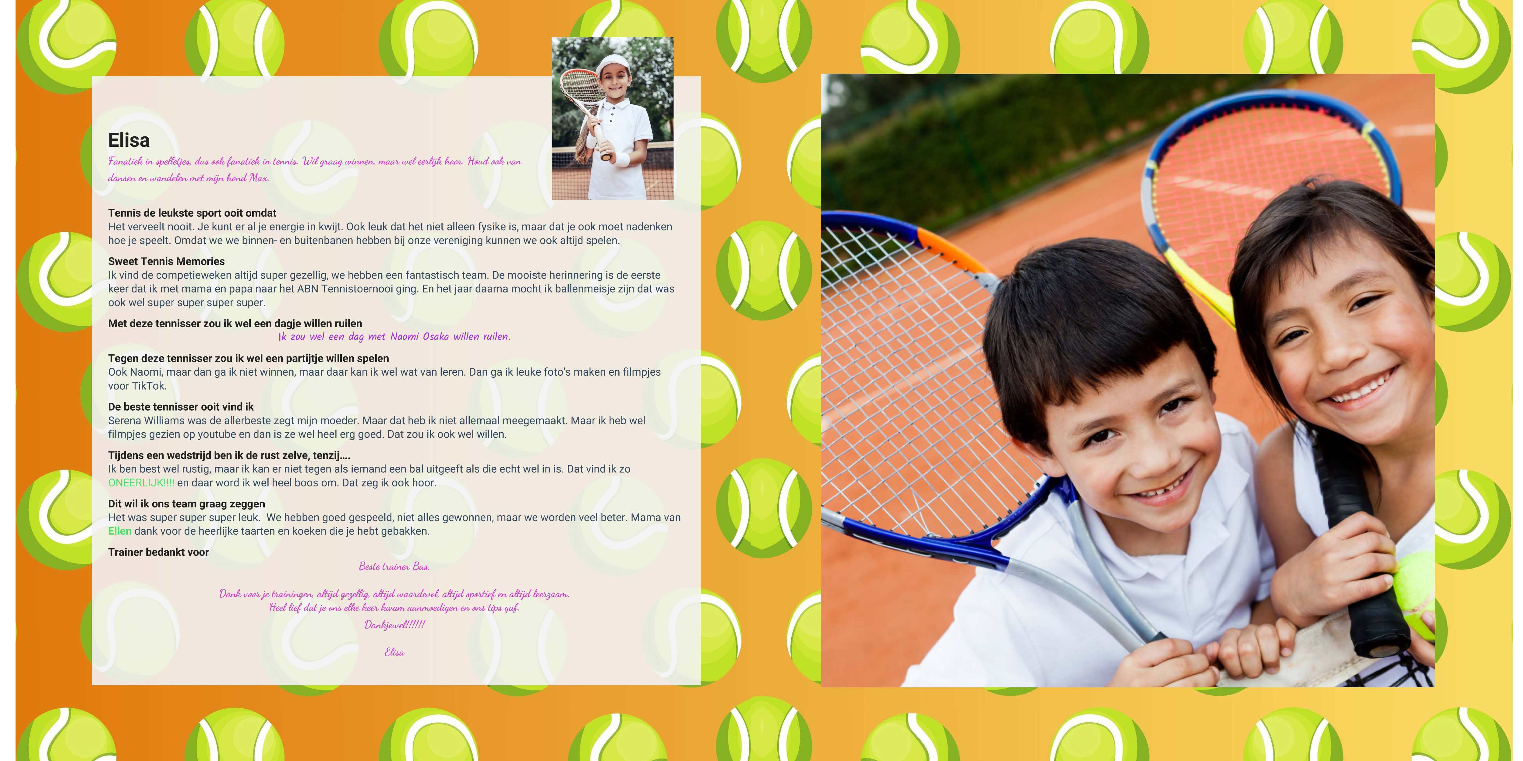 voorbeeld vriendenpagina vriendenboekje tennis kinderen