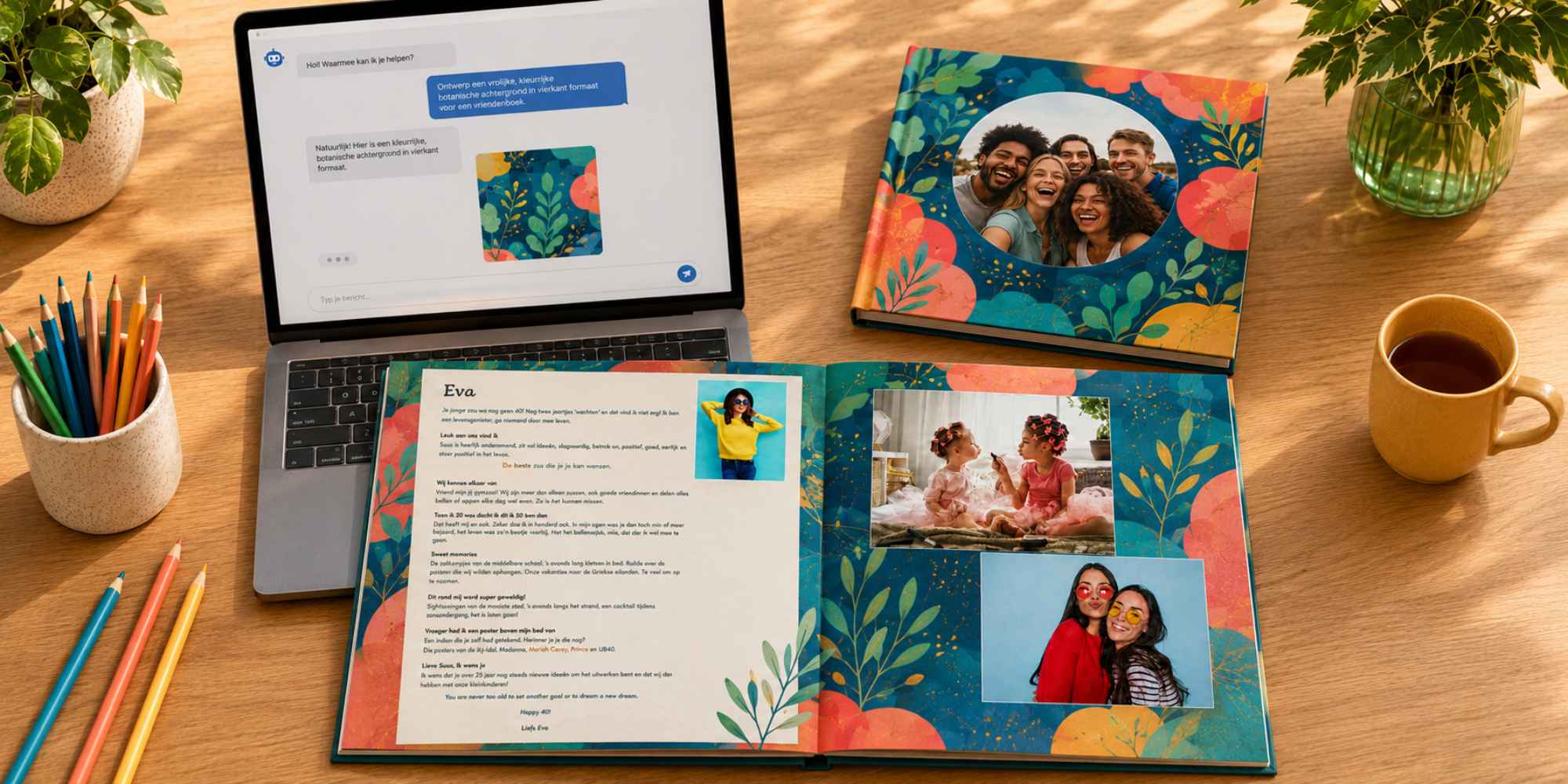 Met AI een eigen omslag en achtergrond voor een vriendenboek ontwerpen