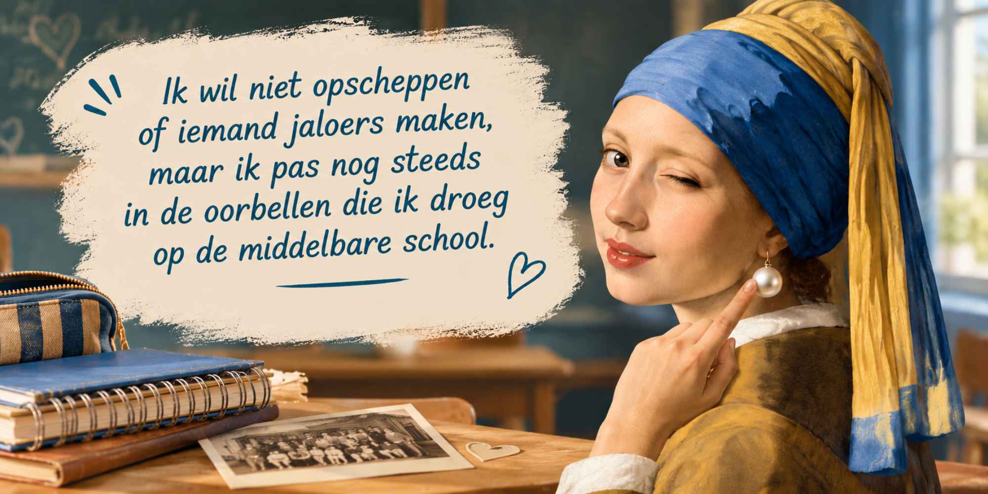 Het meisje met de parel bij de grappige quote over de oorbellen van vroeger