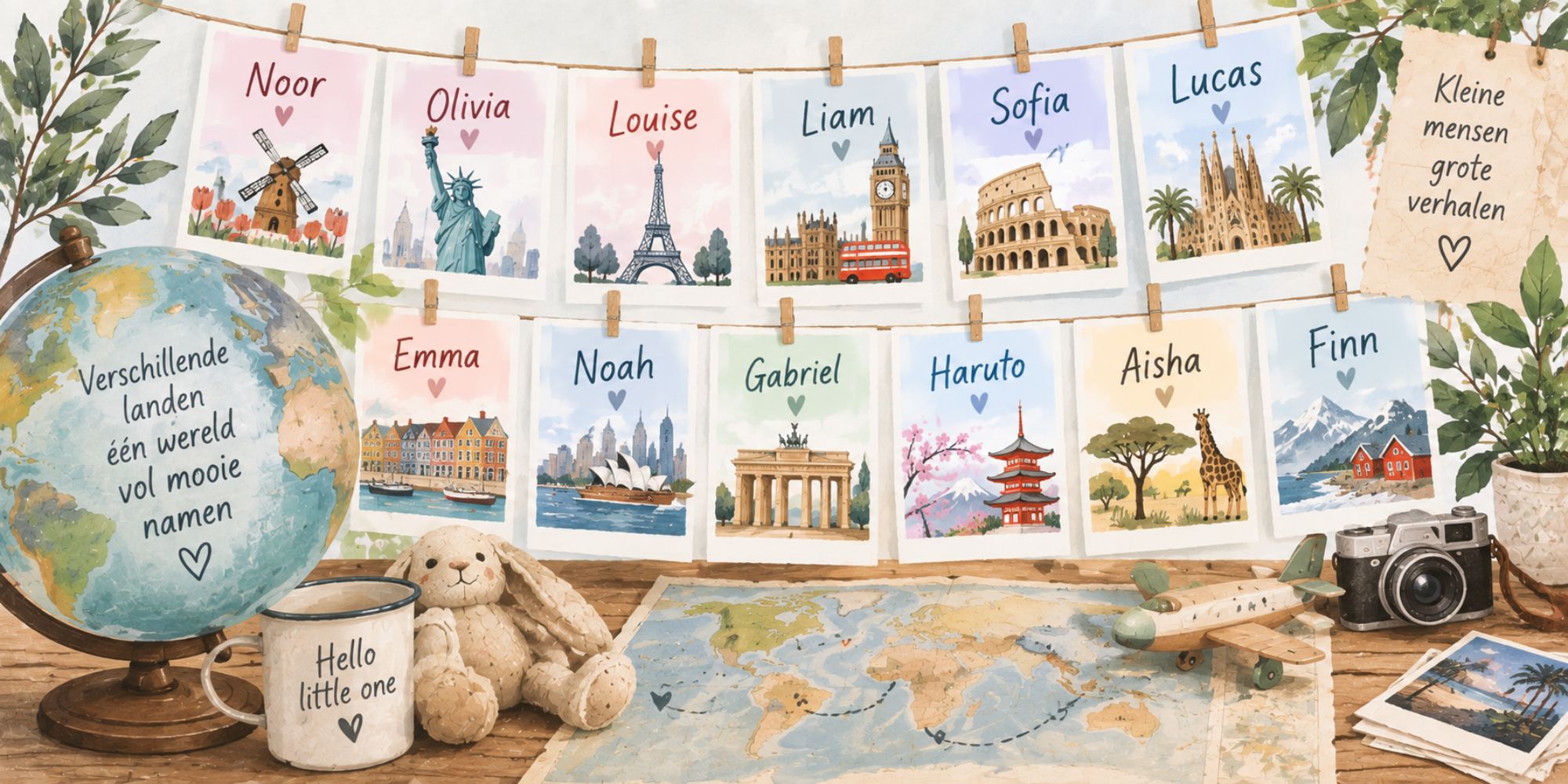 Internationale babynamen zoals Olivia Noah Liam Louise en Gabriel