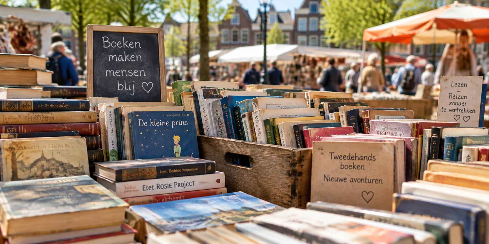 tweedehands boeken op een boekenmarkt of rommelmarkt