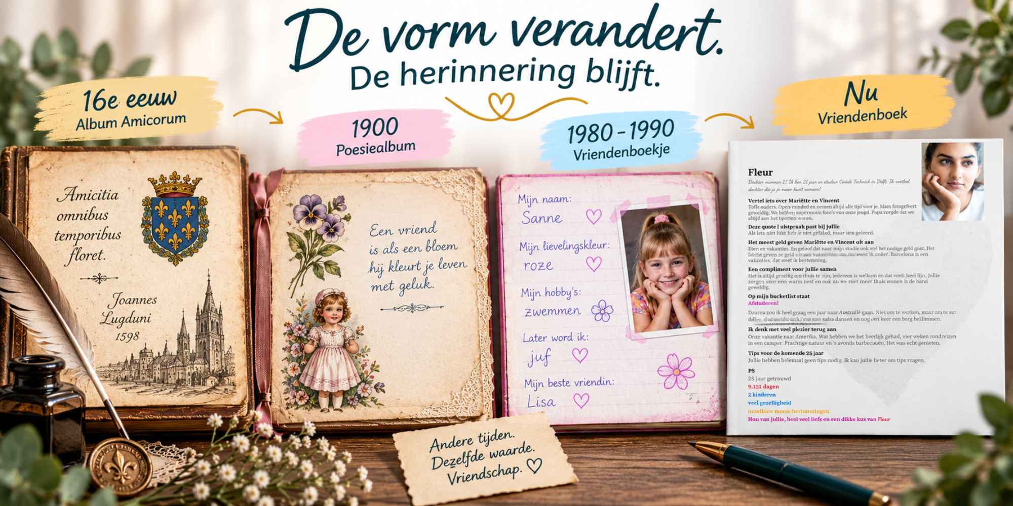ontwikkeling van album amicorum en poesiealbum naar het moderne vriendenboek
