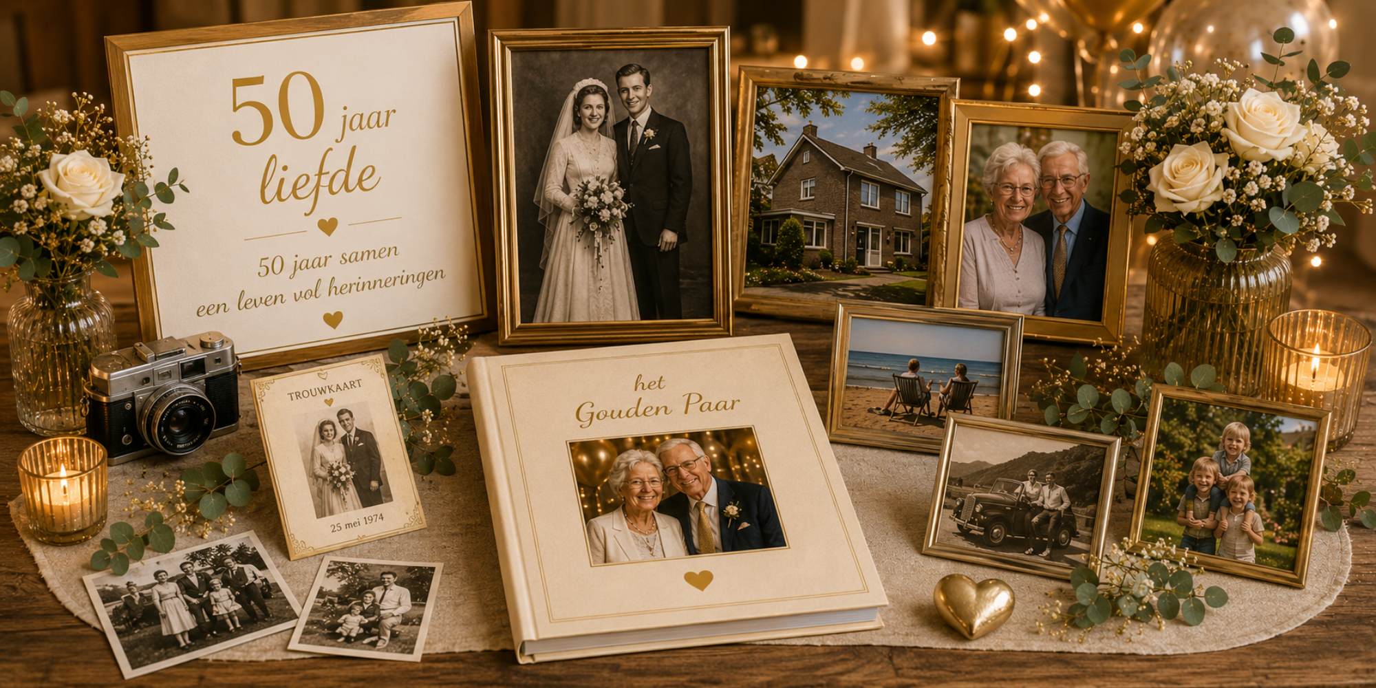 herinneringstafel gouden huwelijk met oude foto's