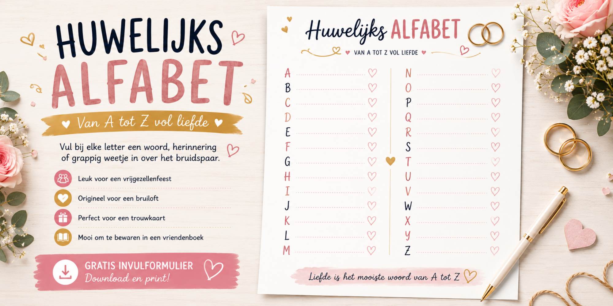 nieuwe jas voor huwelijksalfabet