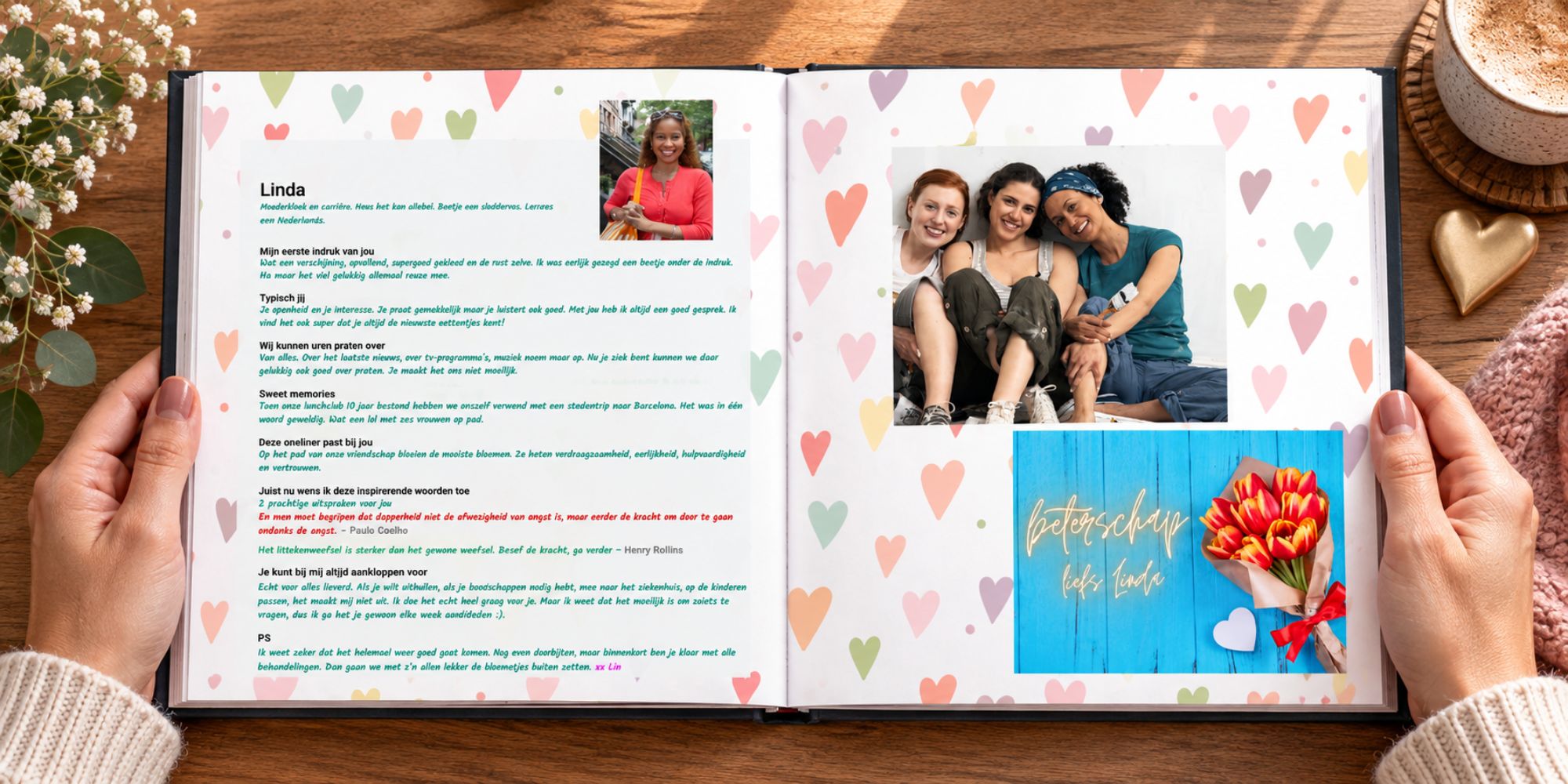 vriendenboek met persoonlijke lieve woorden en herinneringen