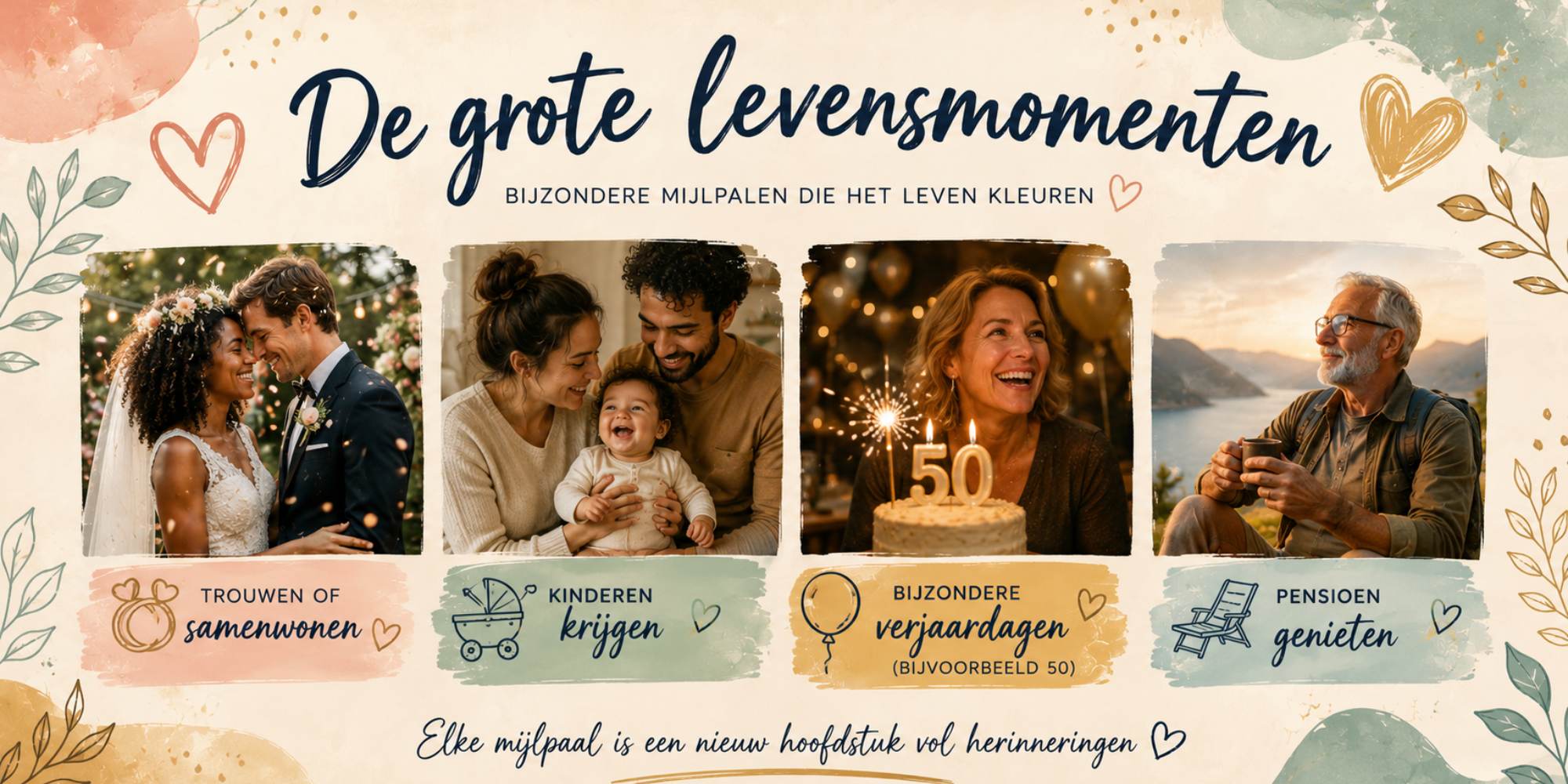 mijlpalen grote levensmomenten trouwen kinderen kroonjaar verjaardag pensioen