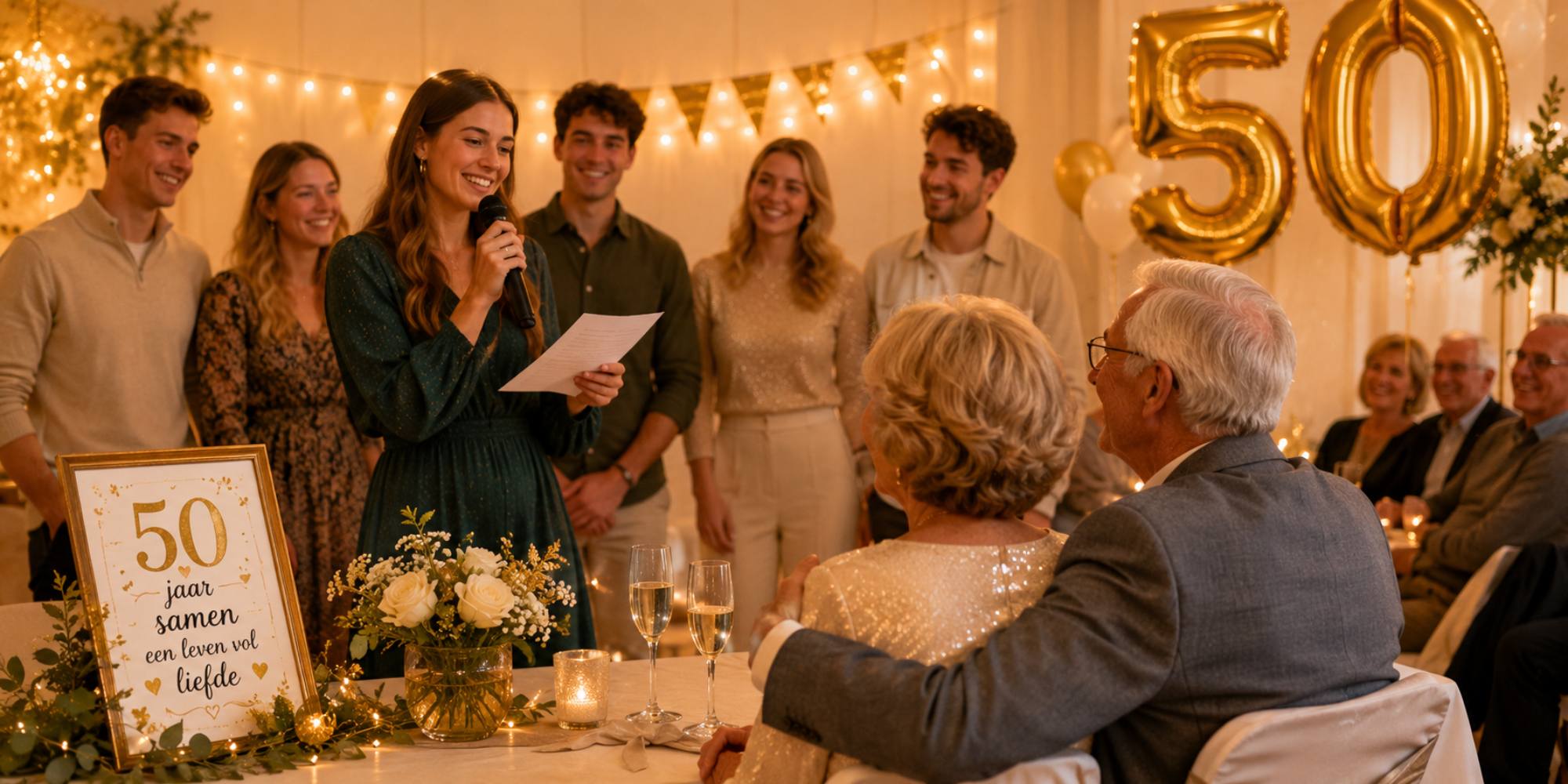 optreden tijdens gouden huwelijk met lied en speech