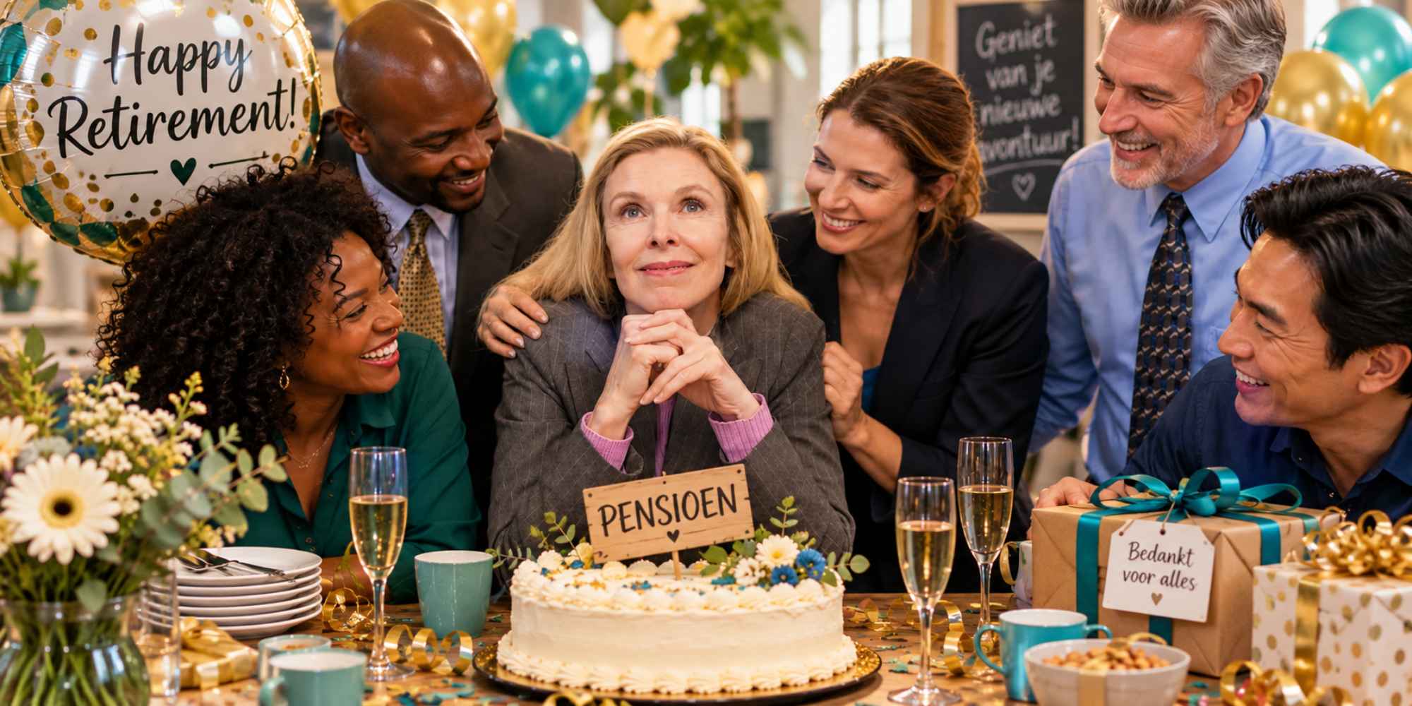 Collega met pensioen tijdens een persoonlijk afscheid met collega's