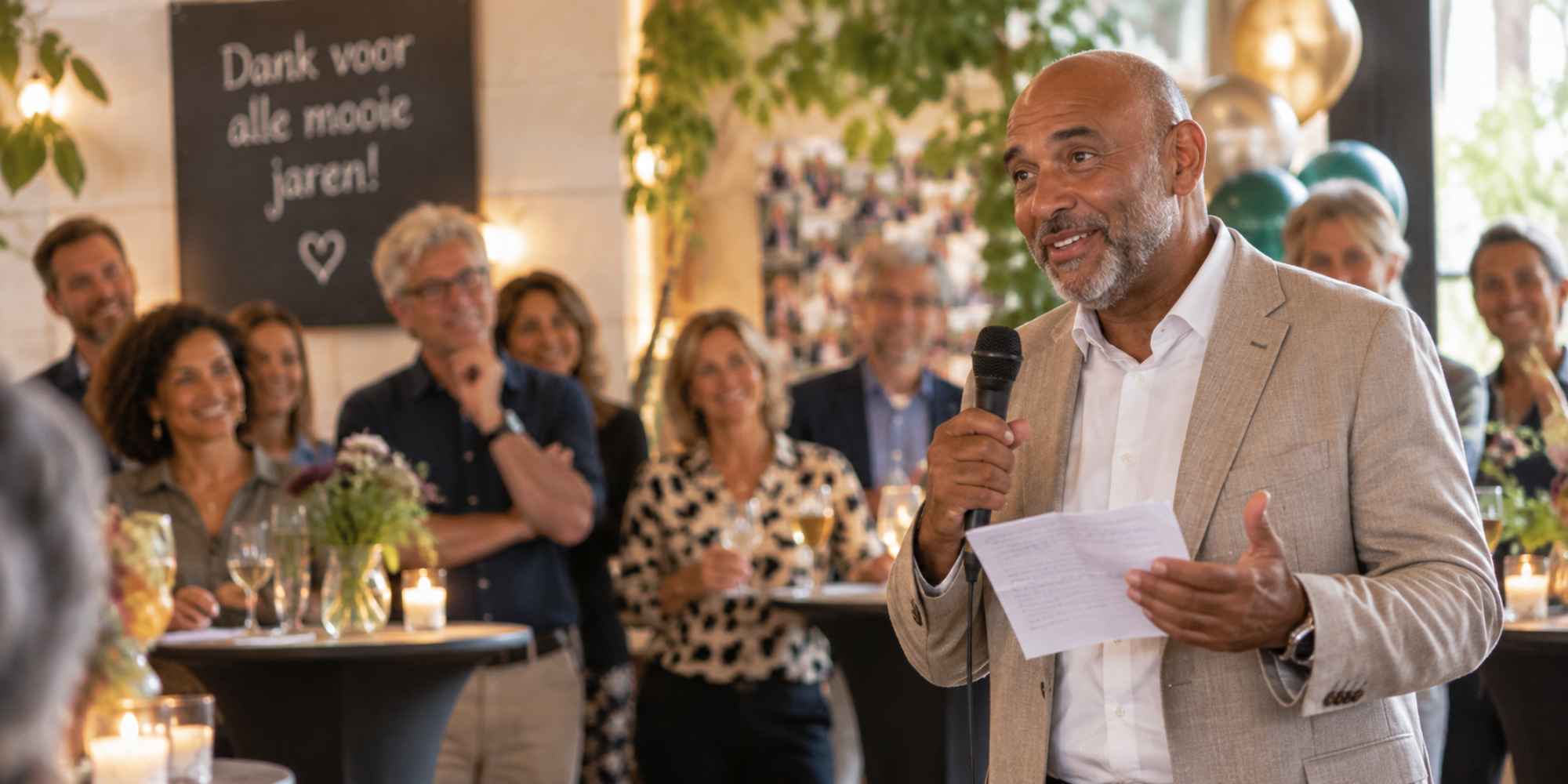 Collega's luisteren naar een persoonlijke pensioenspeech