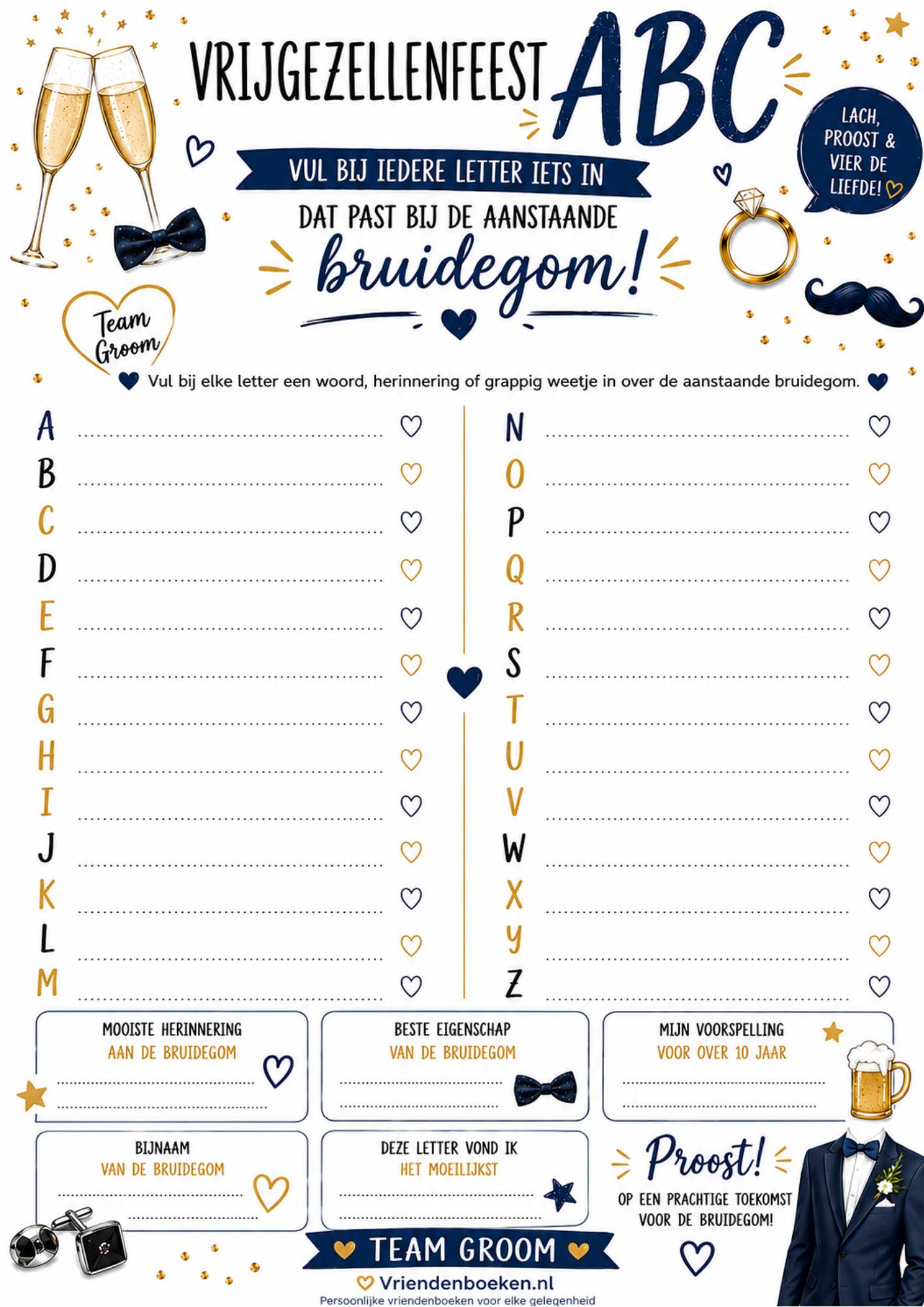 vrijgezellenfeest Team Groom ABC invulformulier