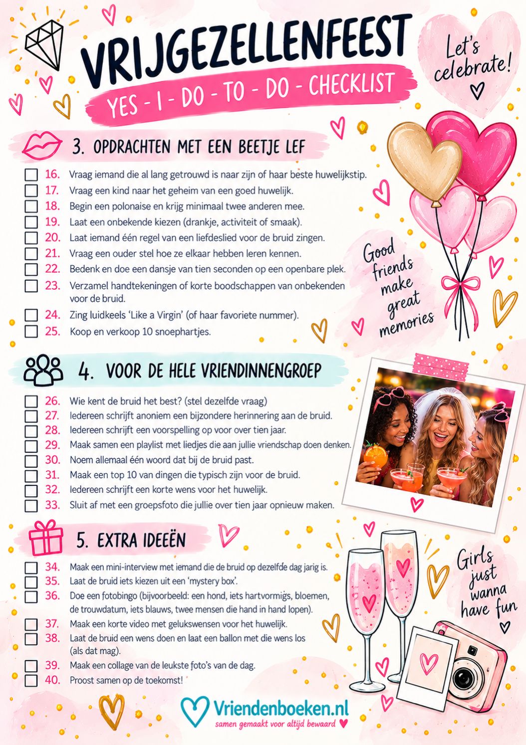 tweede printbare checklist met originele opdrachten voor een vrijgezellenfeest