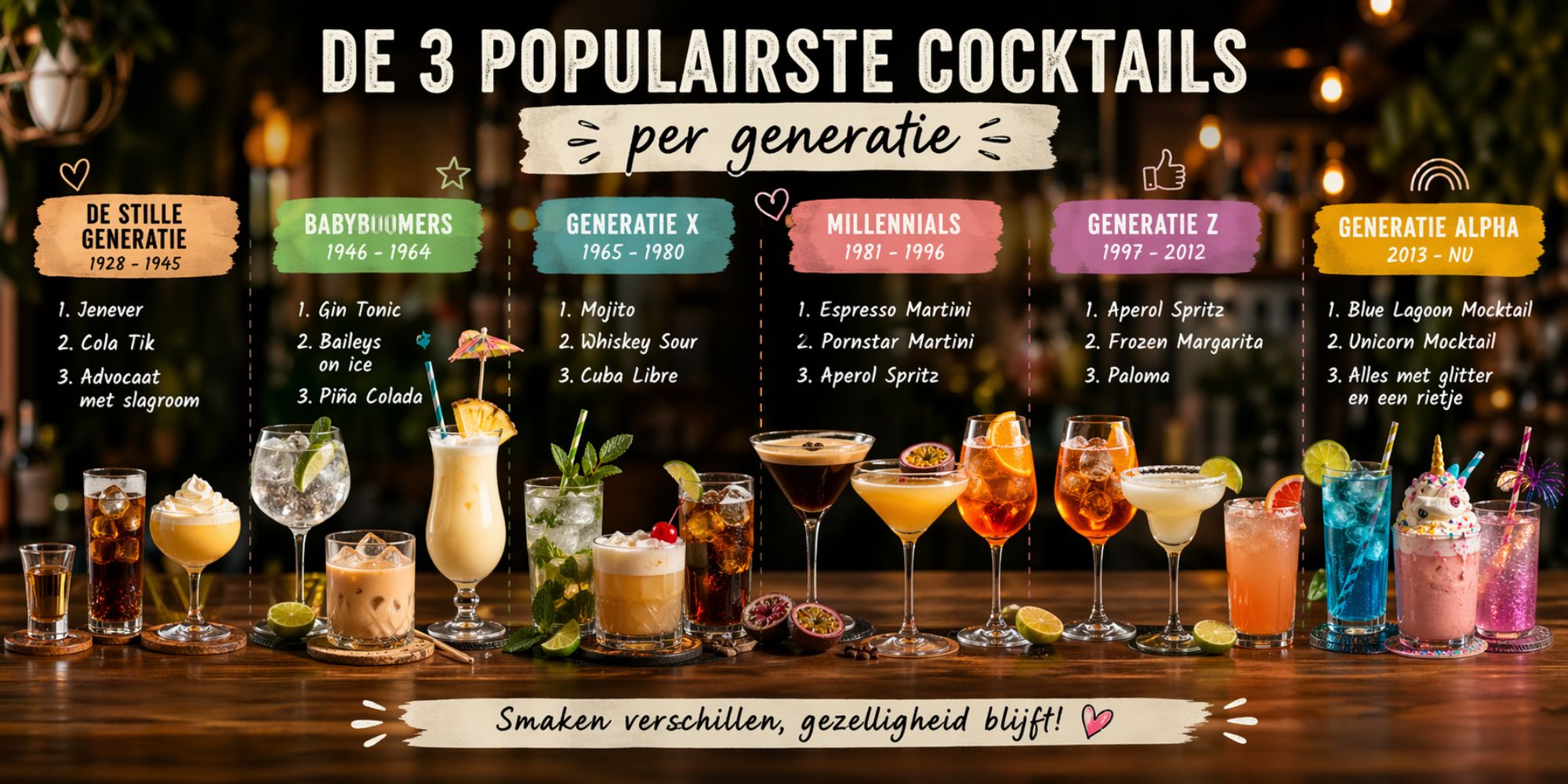 De 3 populairste cocktails per generatie