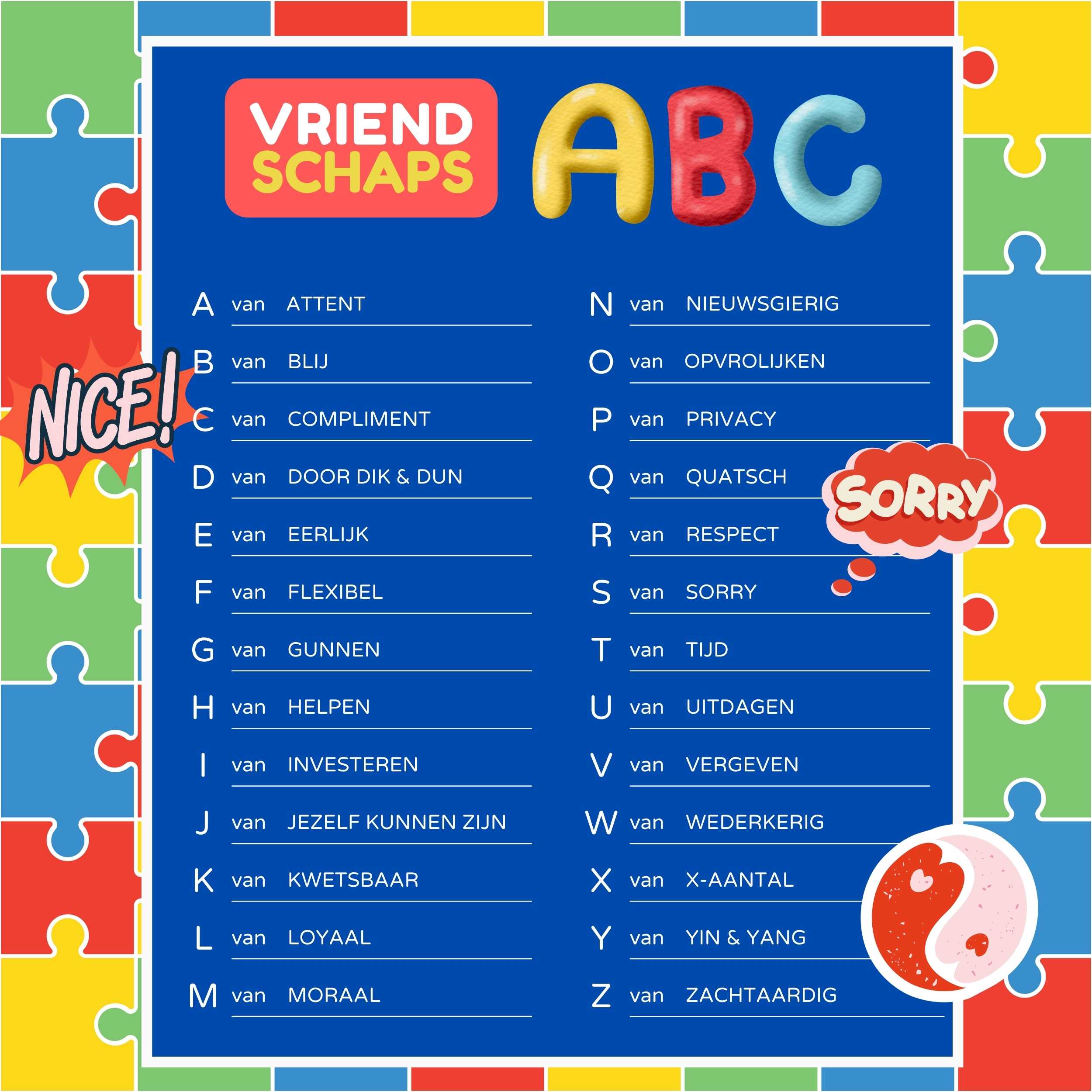 alfabet van de vriendschap VriendschapsABC