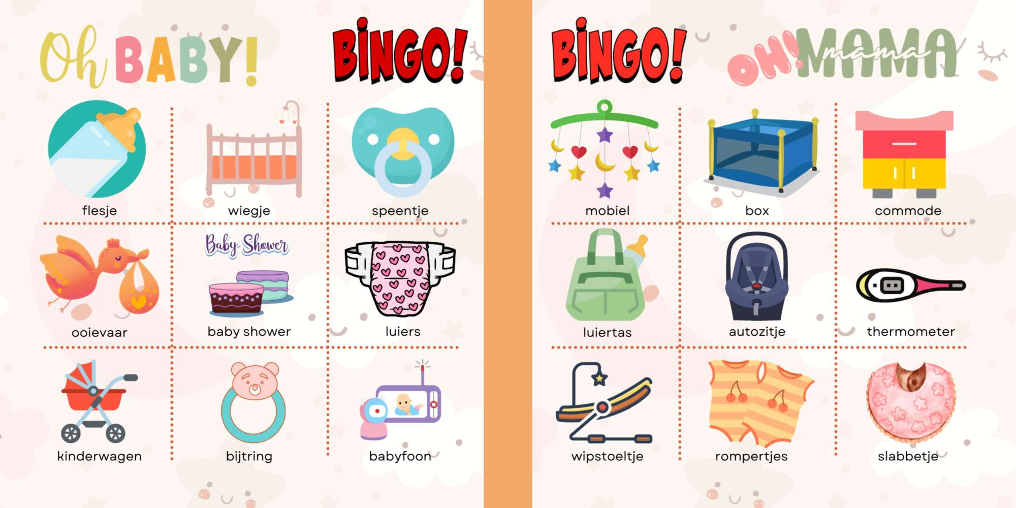 baby shower bingo voor in je vriendenboek of vriendenboekje
