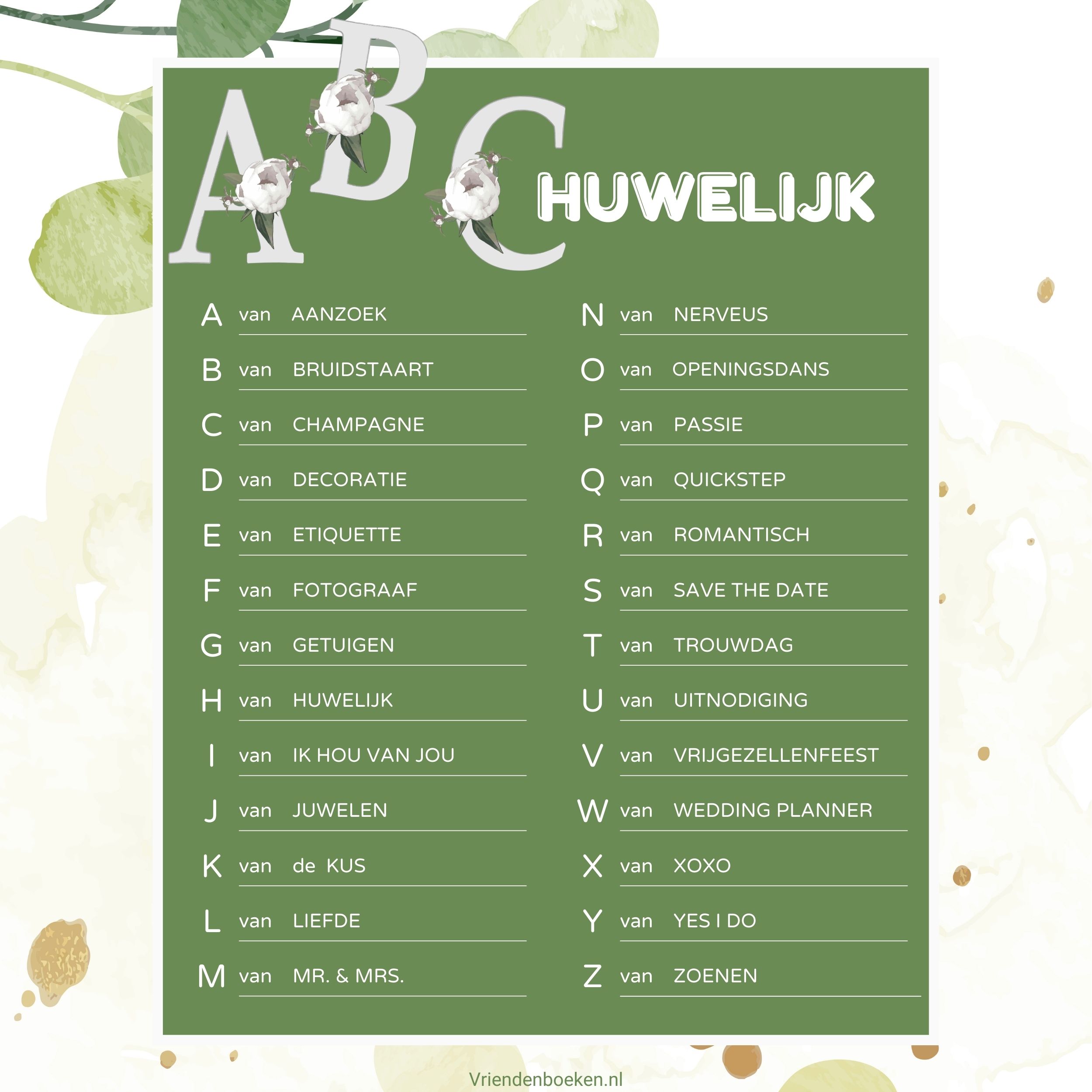 huwelijksalfabet ABCtje huwelijk