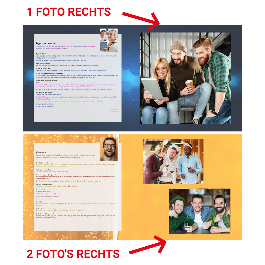 indeling vriendenpagina n of twee fotos op de rechterpagina