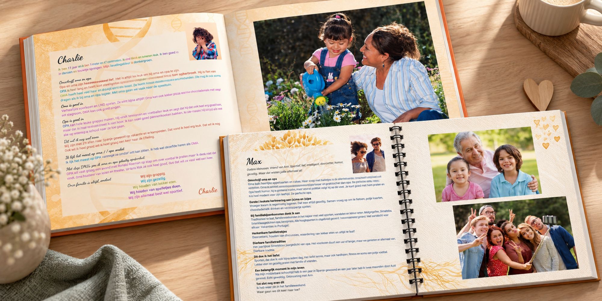 Voorbeeld van een persoonlijk familieboek voor oma en opa vol foto's en herinneringen