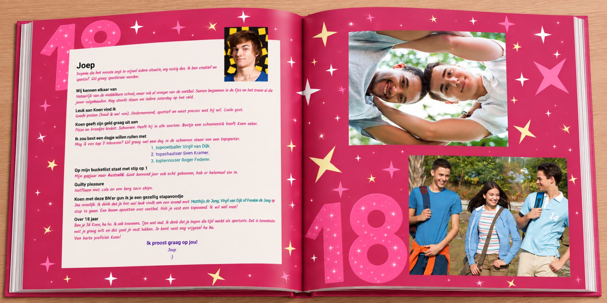 Voorbeeld van een geopend vriendenboek met ingevulde vriendenpagina's