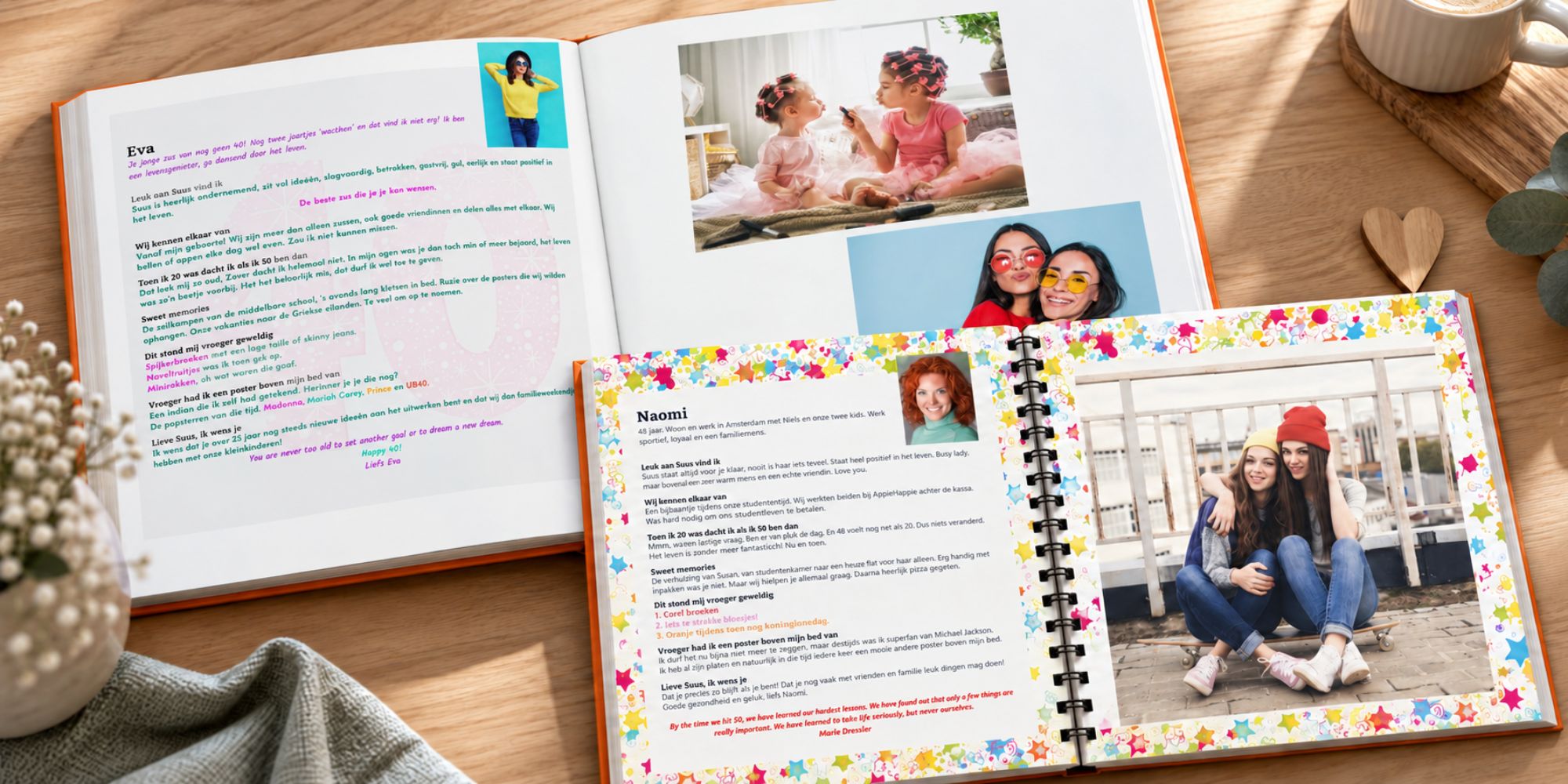 Voorbeelden van persoonlijke vriendenpagina's in een vriendenboek voor een 40e verjaardag
