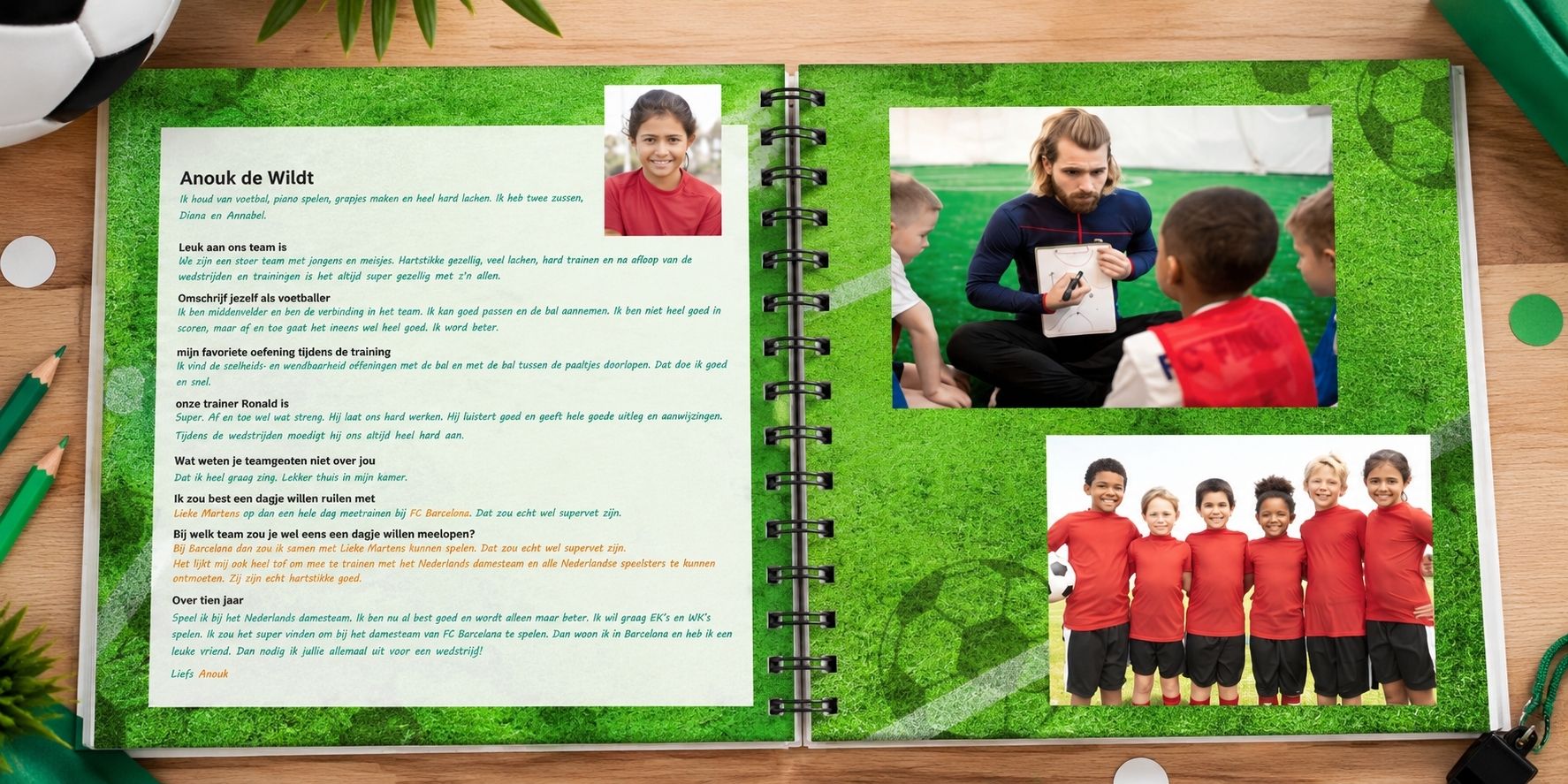 Voorbeeld vriendenboek voor een sportteam