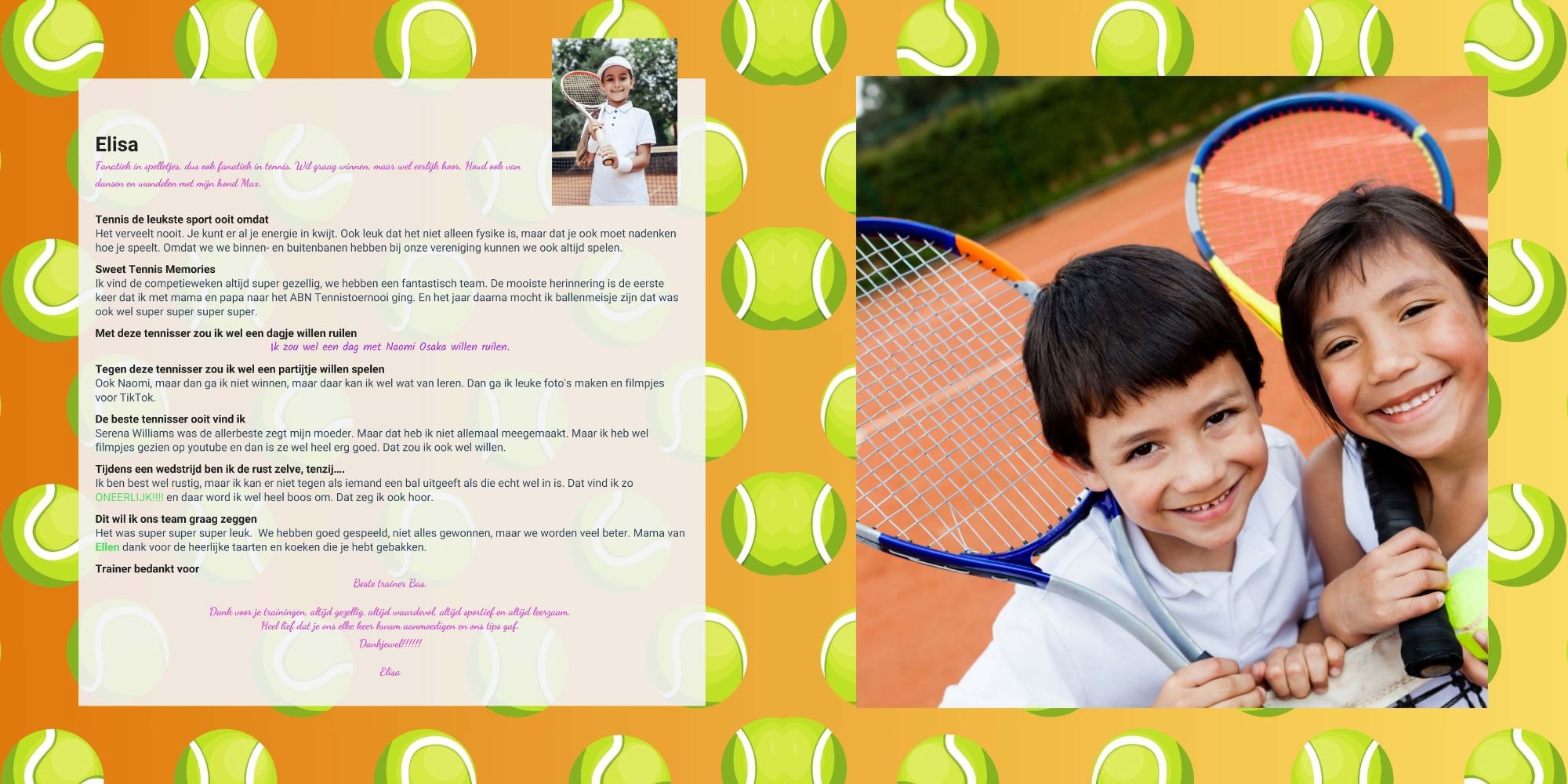 voorbeeld vriendenpagina tennisteam vriendenboekje